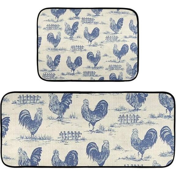 Vintage Rooster Kitchen Rugs and Mats Set 2 Piece Non Slip Washable Runner Rug Set of 2 for Floor Home Decor Sink Kitchen Laundry