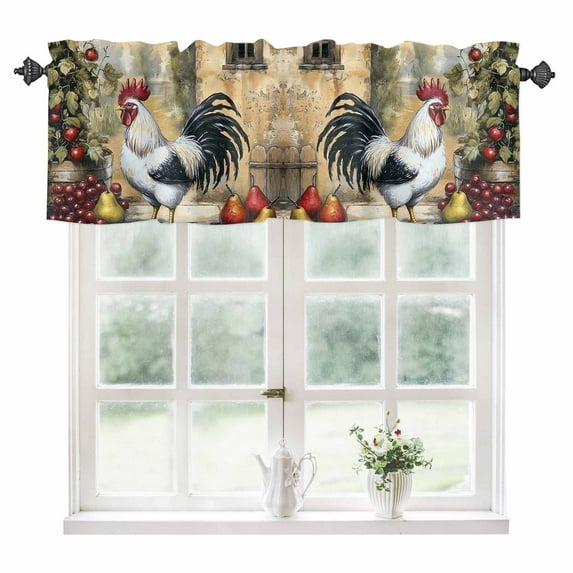Vintage Rooster Kitchen Valances for Windows 60x18 Inch Kitchen Curtains Valances Rod Pocket Pastoral Animals Plaid Bathroom Window Valances for Window Treatment Decor