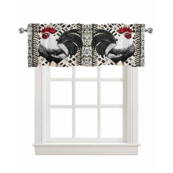 Vintage Rooster Kitchen Valances for Windows Farmhouse Linen Window Valance Curtain for Living Room Window Treatment Farmhouse Black White Animals Watercolor Valance Rod Pocket Topper, 42 x 18 Inch