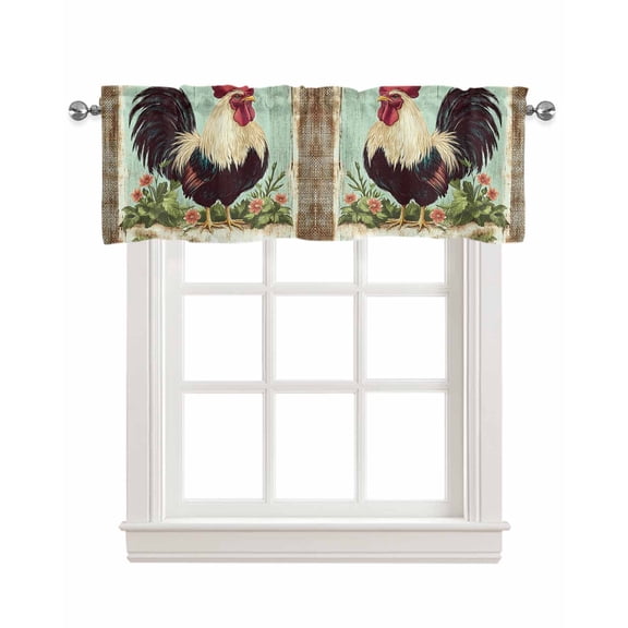 Vintage Rooster Kitchen Valances for Windows Farmhouse Linen Window Valance Curtain for Living Room Window Treatment Retro Watercolor Rooster Valance Rod Pocket Topper Drape, 42 x 18 Inch