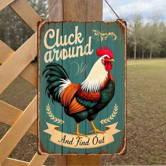 Vintage Rooster Metal Sign - 8x12" Rustic Farmhouse Wall Decor with Humorous Phrase, Distressed Tin Art (LCS 9703)