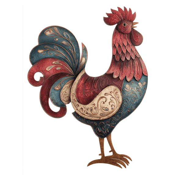 Vintage Rooster Metal Style Canvas Print, Farmhouse Decor for Living Room, Kitchen, Outdoor, Garden, Patio