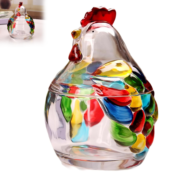 Vintage Rooster on Nest Candy Dish - Covered Crystal Glass Bowl with Lid for Kitchen, Office Decor, Tabletop Display & Candy Storage, Retro Table Decor Jar(1PCS)