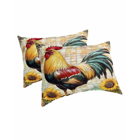 Vintage Rooster Pillow Covers King Size 2 Pack, Pastoral Floral Watercolor Animals Soft Bed Throw Pillowcases Breathable Cooling Long Lumbar Body Pillow Sham Cover for Bed Sofa 20''x36''