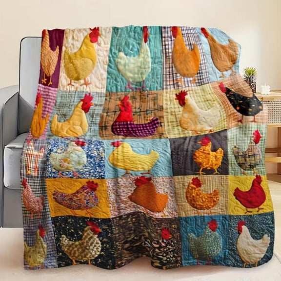 Vintage Rooster Plaid Print Blanket, Cute Cozy Chicken Throw Quilt, Chicken Print Flannel Blanket, Funny Rooster Decor for Couch Bed Sofa, Warm Farmhouse Gift for Adults,Lightweight Warm