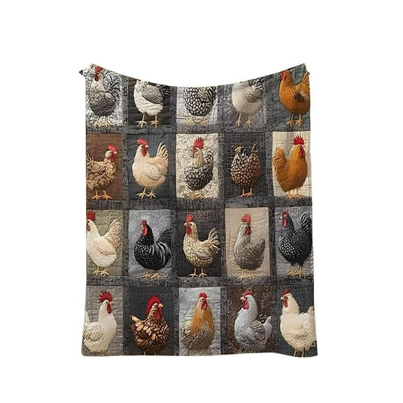 Vintage Rooster Plaid Print Flannel Blanket, Cute Cozy Chicken Throw With Funny Farmhouse Design, Lightweight Warm No Overheating Perfect For Sofa Bedroom Daily Use*