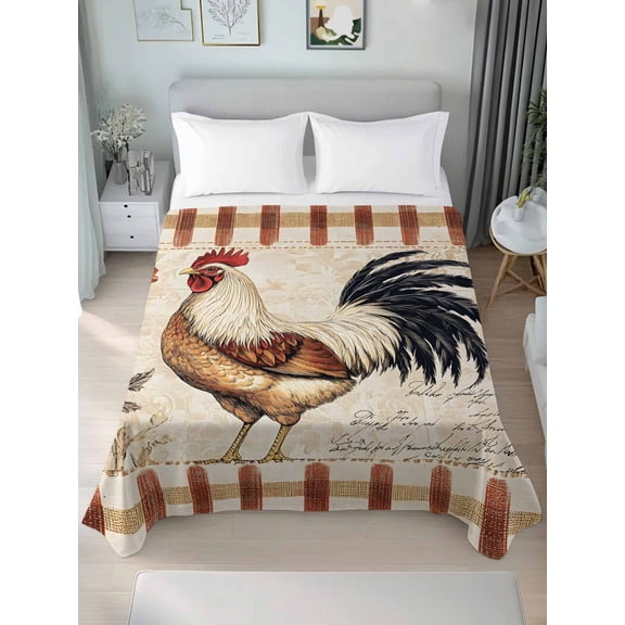 Vintage Rooster Queen Size Flat Sheet, Wrinkleproof & Fadeproof Cooling Flat Bed Sheet Only, Watercolor Spring Floral Farmhouse Animals Breathable Soft Bedding Top Sheets 90 x 102 Inches
