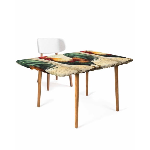 Vintage Rooster Rectangle Tablecloth, Waterproof Elastic Fitted Table Covers for 4 Foot Tables, 24x50inch Decorative Tablecloths for Picnic, Camping, Indoor, Outdoor, Retro Farmhouse Country Animal