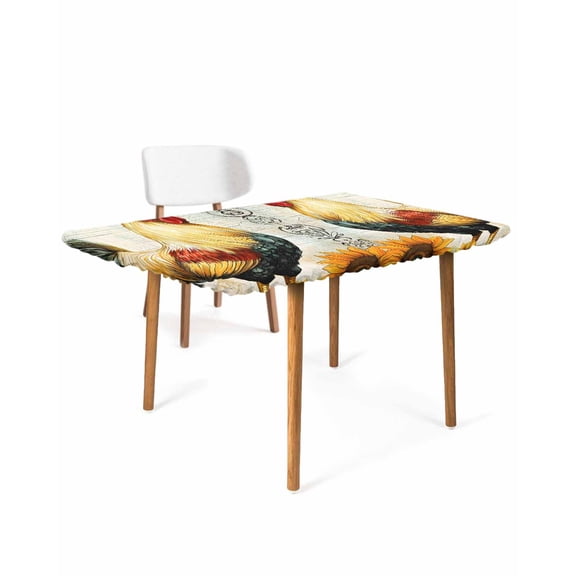 Vintage Rooster Rectangle Tablecloth, Waterproof Elastic Fitted Table Covers for 4 Foot Tables, 24x50inch Decorative Tablecloths for Picnic, Camping, Outdoor, Sunflower Watercolor Farmhouse Animals