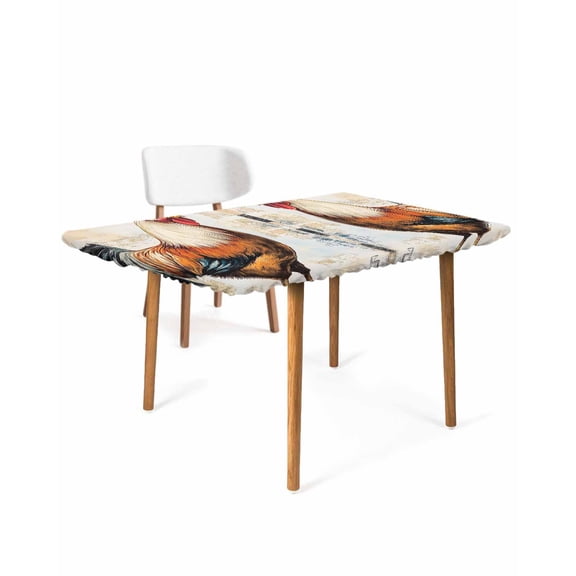 Vintage Rooster Rectangle Tablecloth, Waterproof Elastic Fitted Table Covers for 4 Foot Tables, 24x50inch Decorative Tablecloths for Picnic, Camping, Outdoor, Watercolor Pastoral Animals Retro