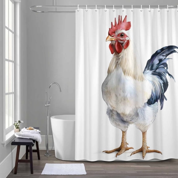 Vintage Rooster Shower Curtain for Bathroom Decor, Country Black White Chicken Farmhouse Animals Waterproof Fabric Shower Curtain, 36"x72" Set with 12 Hooks