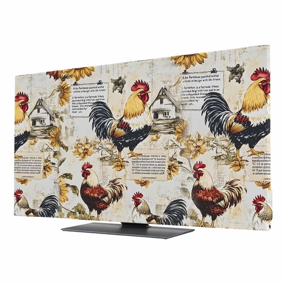 Vintage Rooster TV Dust Cover 24 Inch, Sunflower Farmhouse Rural Country Computer Monitor Cover Dustproof Stretchable Indoor TV Screen Protector for LED LCD Universal Monitors