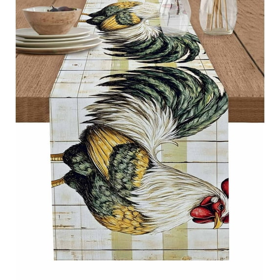 Vintage Rooster Table Runner 90 Inches, Retro Farmhouse Animals Wooden Bed Runner Dresser Scarves Tabletop for Indoor Outdoor Parties/Ceremony/Banquet, 13" x 90"