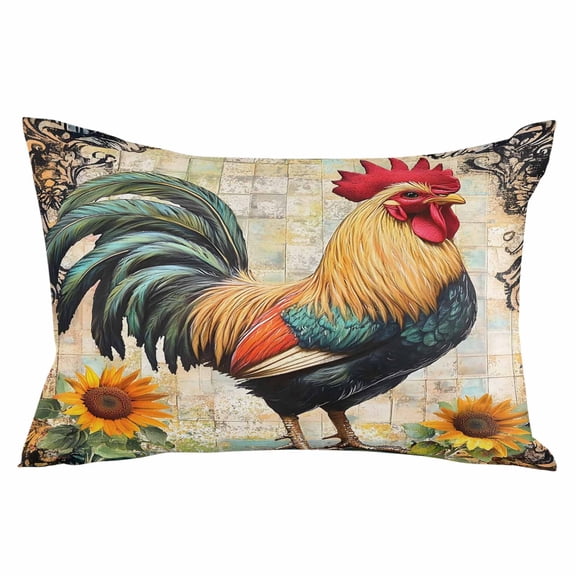 Vintage Rooster Throw Pillow Cover 16 x 24 Inch Decorative Pillow Cover Pastoral Sunflower Watercolor Animals Lumbar Pillowcase Seasonal Rectangle Cushion Case for Couch Sofa Bed Living Room