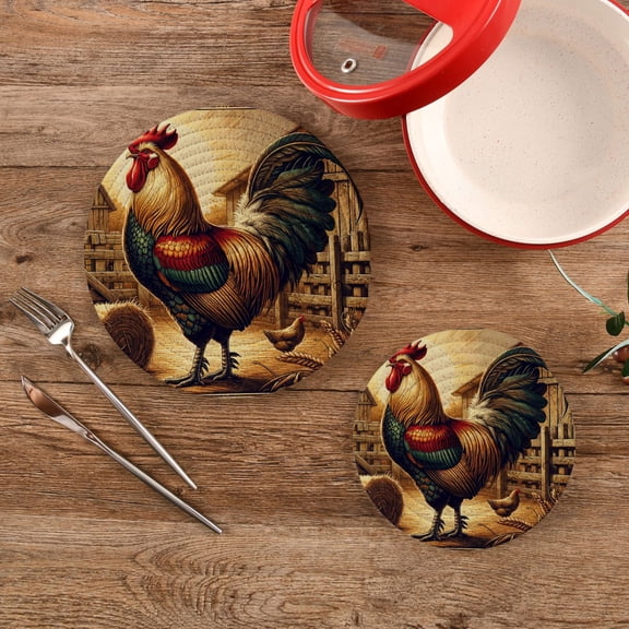 Vintage Rooster Trivet Mats Set Cotton Woven Non-Slip Pot Holders Heat Resistant for Hot Pots Pans Dishes Pats