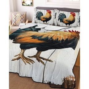Vintage Rooster Twin Size Down Alternative Comforter, Lightweight Comforter Quilt Bedding Set with Pillow Shams Watercolor Retro Farmhouse Rooster All Seasons Bed Comforter Duvet Insert 68"x86"