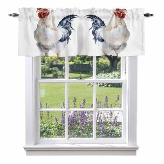 Vintage Rooster Valances for Windows Country Black White Chicken Farmhouse Animals Rod Pocket Cafe Window Treatments Valance Curtains for Kitchen Bathroom Laundry Basement Windows 56"x16"