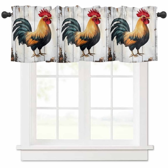 Vintage Rooster Valances for Windows Farmhouse Kitchen Curtains Valances Rod Pocket Valance Curtains for Kitchen Windows Watercolor Retro Farmhouse Rooster Window Valances for Bathroom 42"x12"