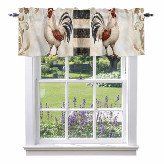 Vintage Rooster Valances for Windows Watercolor Pastoral Animals White Farmhouse Country Rod Pocket Cafe Window Treatments Valance Curtains for Kitchen Bathroom Laundry Basement Windows 56"x16"