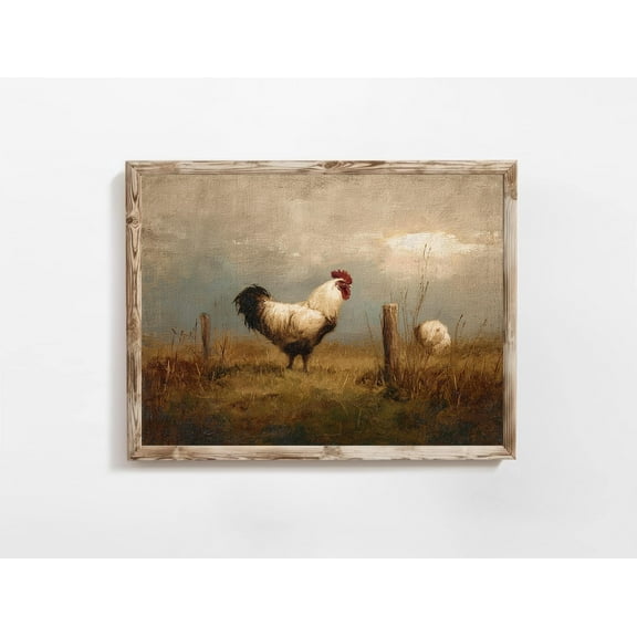 Vintage Rooster Vintage Landscape Print Poster French Farmhouse Poster Warm Present Vintage UNFRAMED Poster Size 8x12