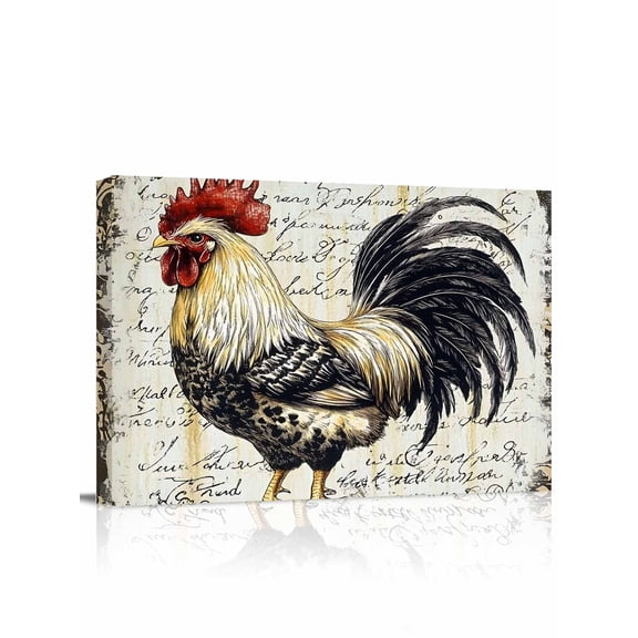 Vintage Rooster Wall Art for Living Room,Canvas Picture Wall Decor for Bathroom Bedroom,Watercolor Black Yellow Farmhouse Animals Painting Artwork for Office Kitchen Hallway Dining Room Decor 12"x16"
