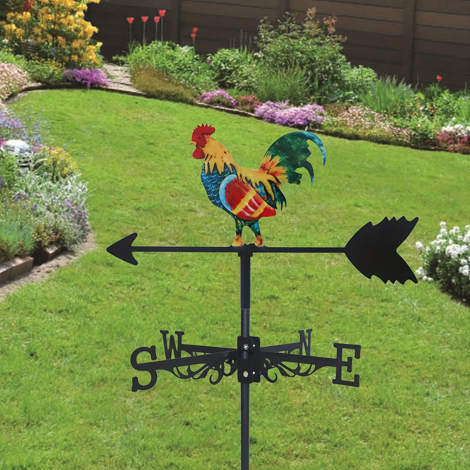 Vintage Rooster Weathervane Decorative Cast Iron Art Outdoor Garden