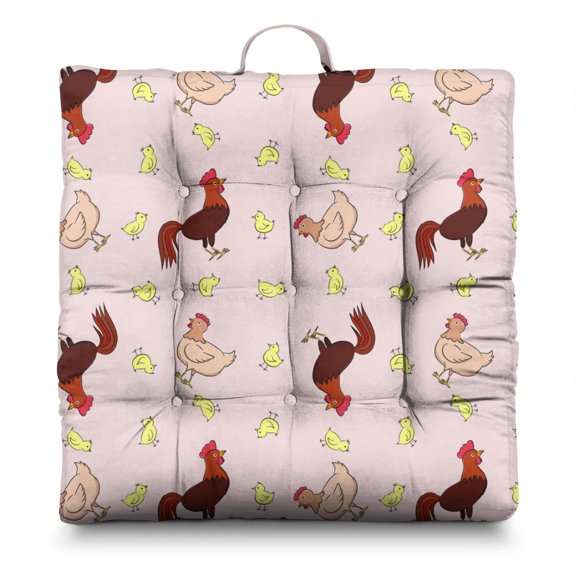 Vintage Rooster and Barn Tatami Mat - Soft Skin-Friendly Floor Sitting Pillow for Adults