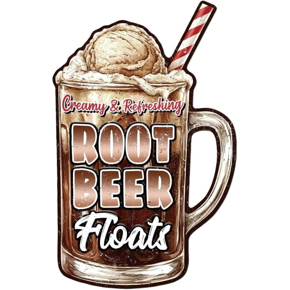 Vintage Root Beer Float Diner Metal Tin Sign 15x9.7 Inch Funny Retro Kitchen Bar Cafe Restaurant Tin Sign Creamy and Refreshing ROOT BEER Floats Wall Art Poster Plaque Decor for Home Decor colorful