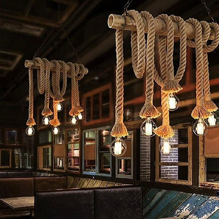 Vintage Rope Pendant Light Loft Creative Personality Industrial Pendant Light Retro American Style Lamp Home Decor Dining Room, Size: 1.5