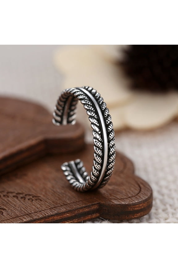 Vintage Rope Ring Sterling Silver S925 Retro Distressed