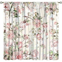 Vintage Rose Blackout Curtains, Delicate Red Rose Beige Background Lovely Botanical Print, Bedroom Living Room Kitchen Rod Pocket Curtains42X84x2 Inch