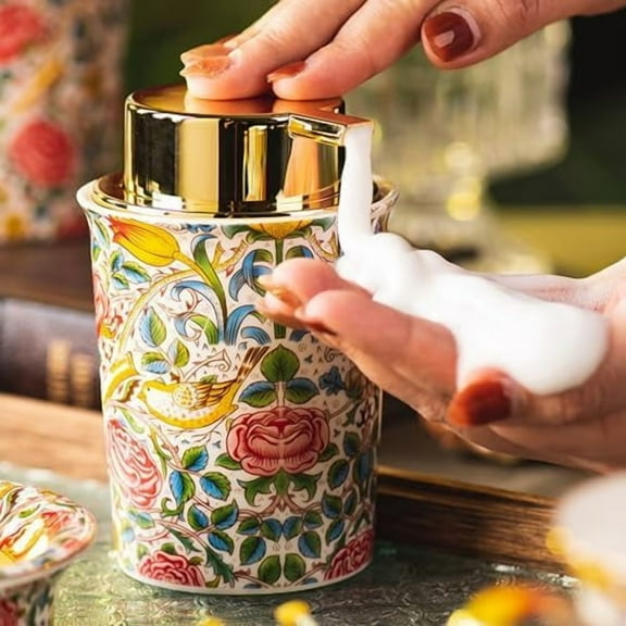 Vintage Rose Ceramic Foaming Soap Dispenser for Bathroom & Kitchen Refillable Lotion Liquid Foam Pump Dispensers