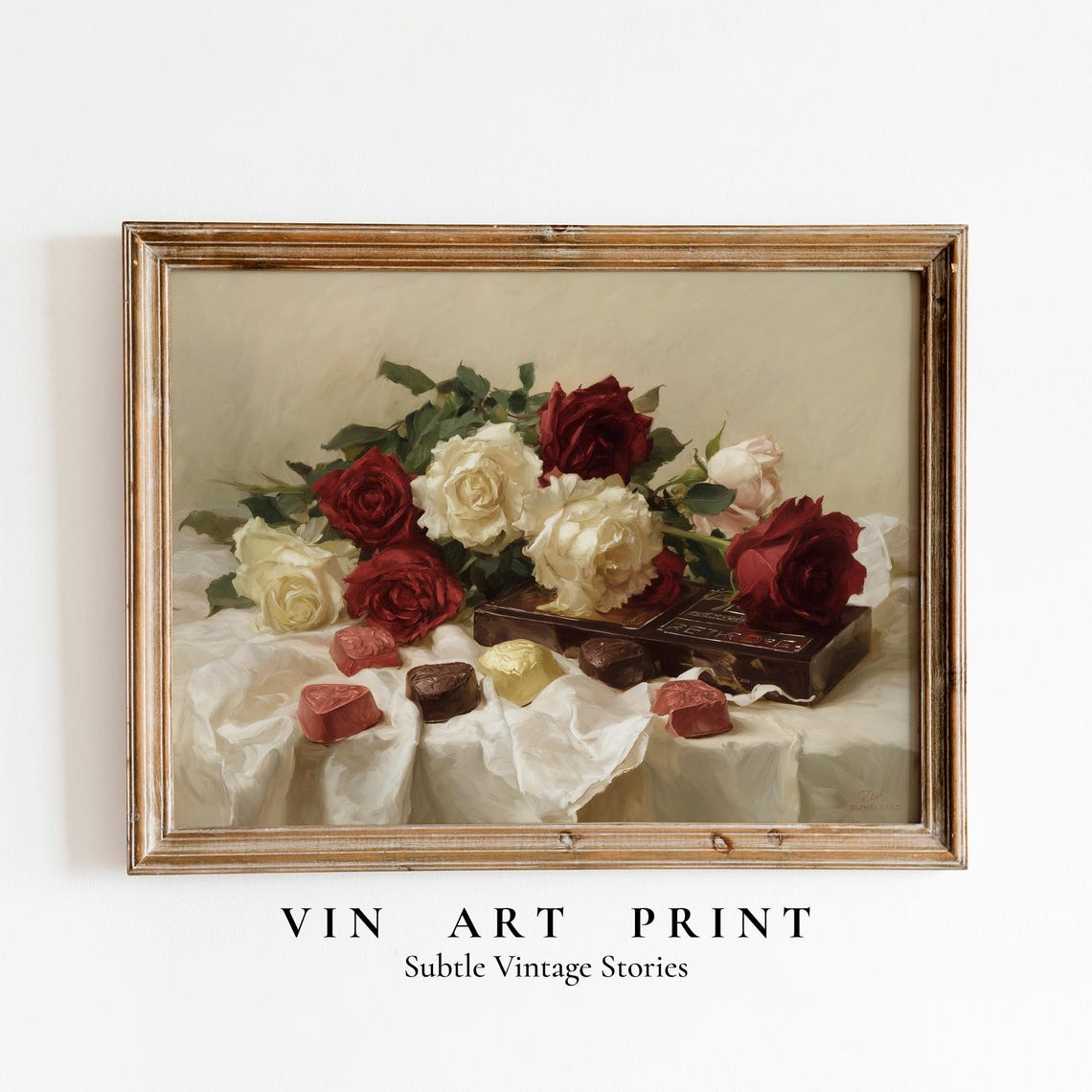 Vintage Rose Chocolate Still Life Wall Art Romantic Valentine Decor ...