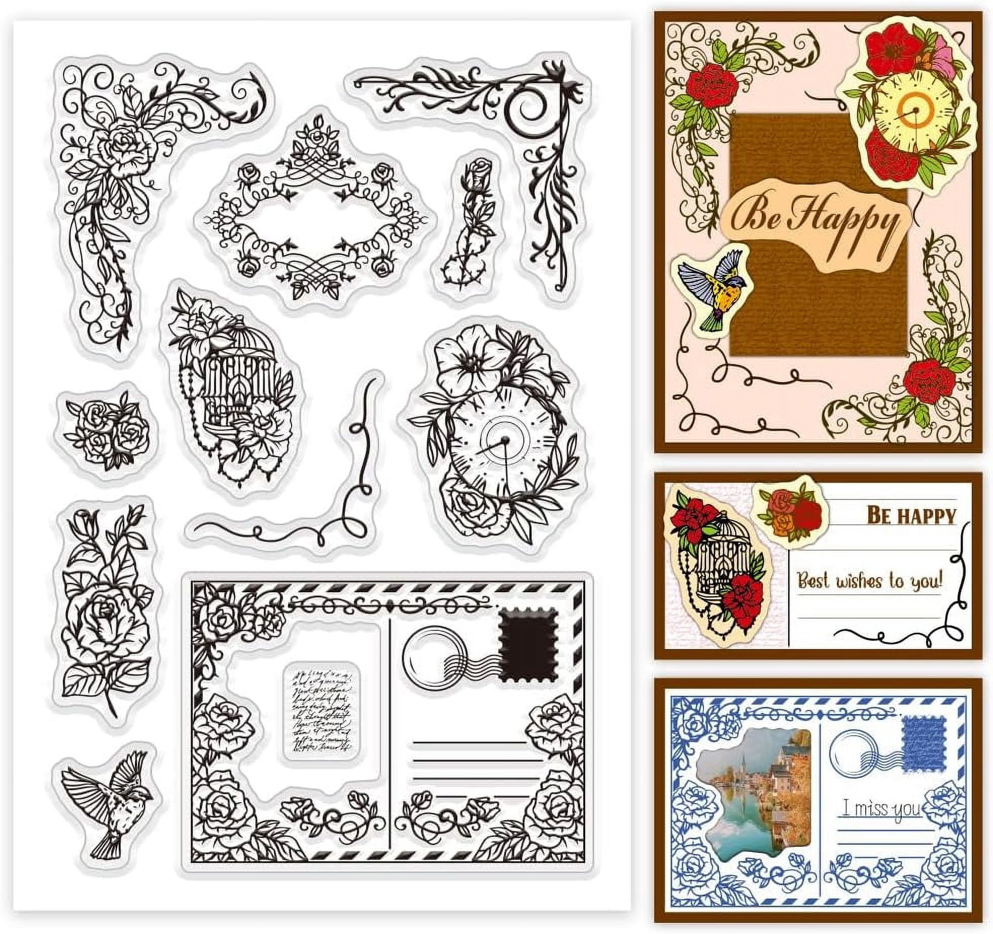 Vintage Rose Clear Stamps Postcard Silicone Stamp Flower Rubber Stamps ...