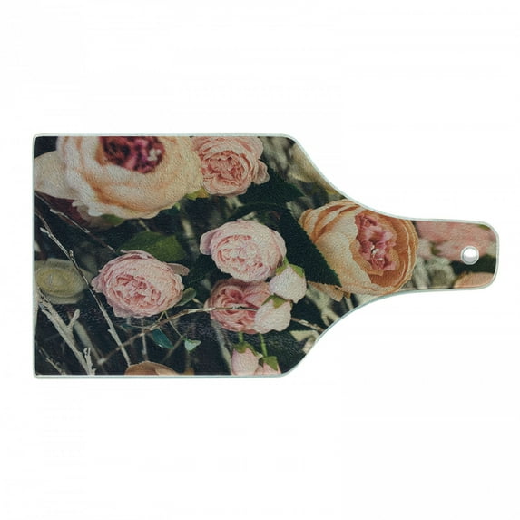 Vintage Rose Cutting Board, Dreamy Flowers Rustic Bouquet Branches Ceremony Theme Photo, Decorative Tempered Glass Cutting and Serving Board, in 3 Sizes, by Ambesonne
