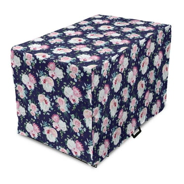 Vintage Rose Dog Crate Cover, Romantic English Flower Bouquet Pattern, Easy to Use Pet Kennel Cover Small Dogs Puppies Kittens, 7 Sizes, Indigo Multicolor, by Ambesonne