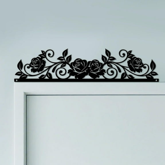Vintage Rose Door Topper Sign Wall Art Decor 11.8"x2.7" Metal Unique Hanging Above Door Frame Corner Accent for Home Living Room Front Door Hallway Bedroom Best Gift for Housewarming Xmas Black