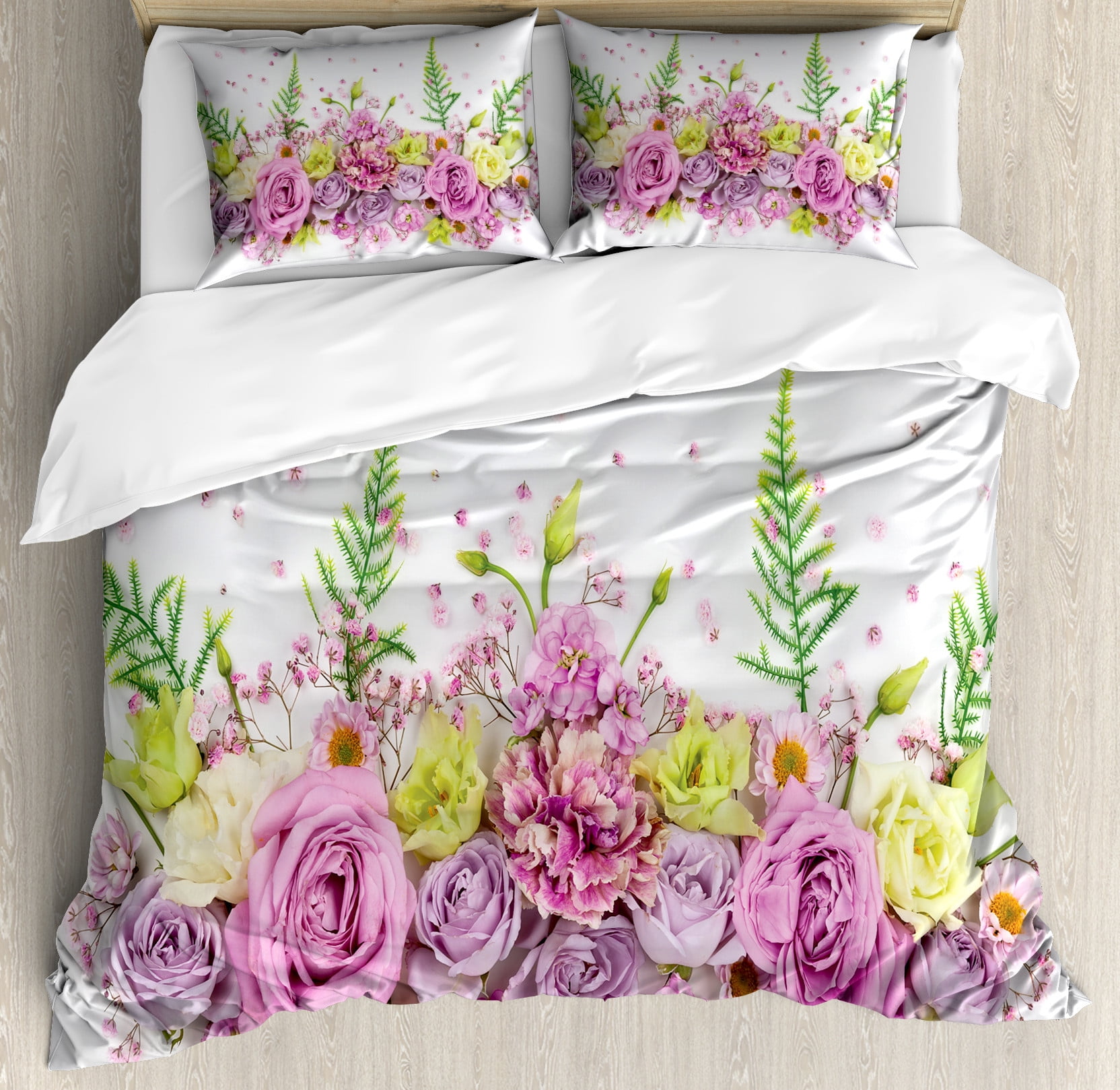 Vintage Rose Duvet Cover Set, Romantic Flowers Spread Photo Plain