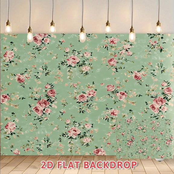 Vintage Rose Floral Backdrop Mint Green Nostalgic Style Photography Background Cloth Suitable For Wedding Party Portrait Shooting Indoor Decoration Live Streaming Backdrop