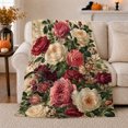 thumbnail image 1 of Vintage Rose Floral Botanical Illustration, Cozy Botanical Garden Scene, Warm Flannel Blanket for Sunroom and Reading Nook, Garden Lovers Thanksgiving Gift, Botanical Home Decor, 1 of 9