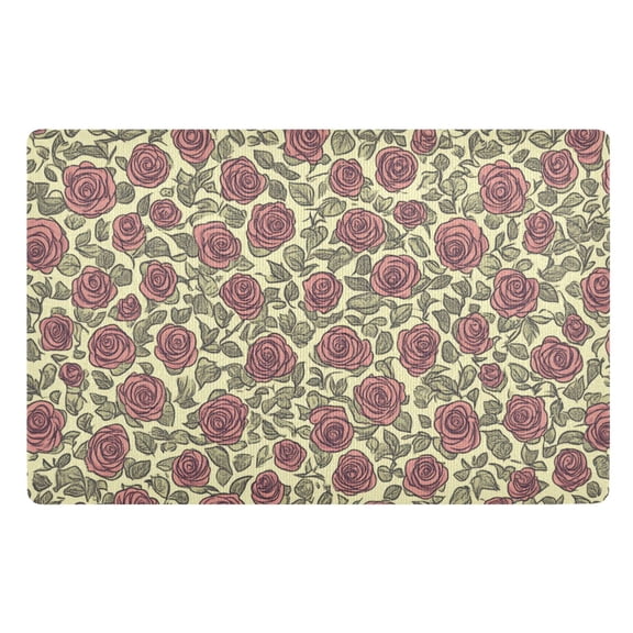 Vintage Rose Floral Print Floor Door Mat Outdoor Indoor for Home Entrance Welcome Mats 32"x20"