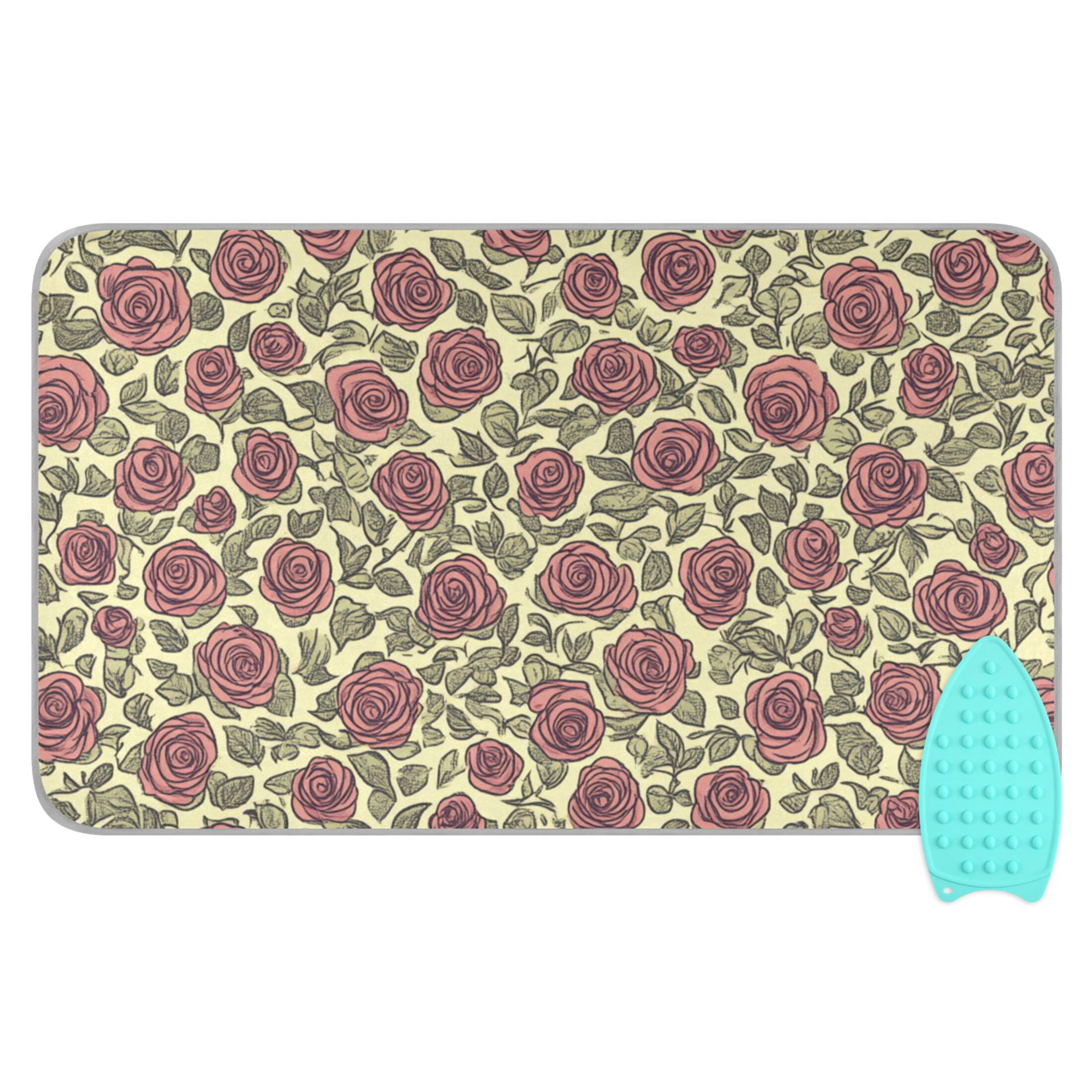 Vintage Rose Floral Print Ironing Mat Blanket for Table Top Travel Portable Ironing Board Pad 47.2x27.6 Inch