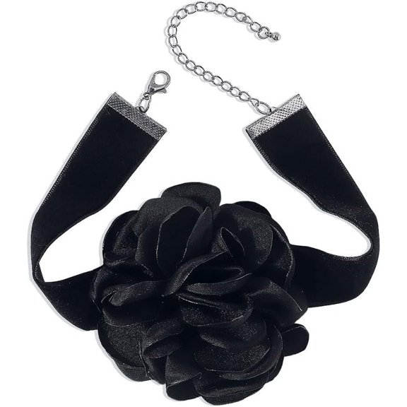 Vintage Rose Flower Choker Necklace for Women Gothic Black Velvet Ribbon Camellia Blossom Charm Chain Adjustable Comfort Fit Retro Wedding Holiday Costume Party Jewelry