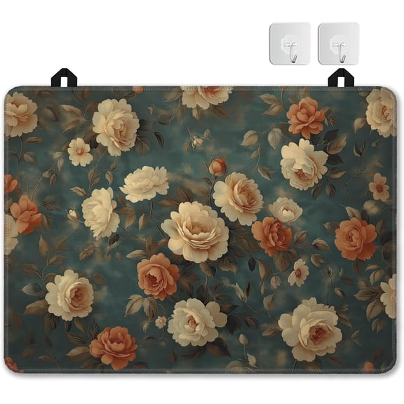 Vintage Rose Flower Glass Top Stove Cover Protector,Retro Floral Heat Resistant Stove Top Cover, Large Size Range Covers for Electric Stove Countertop Mat, 28 x 20 Inch