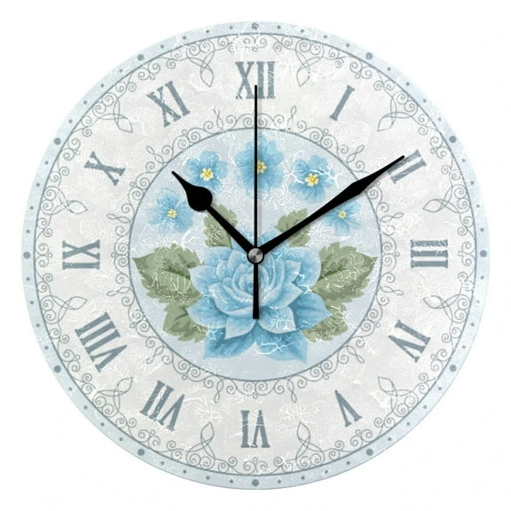 Vintage Rose Flower Print Round Wall Clock Battery Operated Non-Ticking Silent Wall Watch Quiet Desk Clock For Living Room Decor（10 Inch）