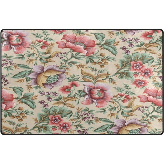 Vintage Rose Flowers Area Rugs Colorful Large Non-Slip Floor Matative Carpets Doormat for Kitchen Living Dining Dorm Playing Room Bedroom 60 x 39inch Home Decor