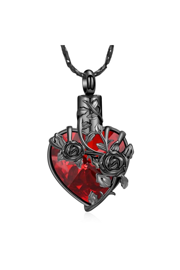 Vintage Rose Flowers Stone Heart Urn Pendant Human Pet Memory Necklace for Cremation Ashes Holder Memorial Jewelry