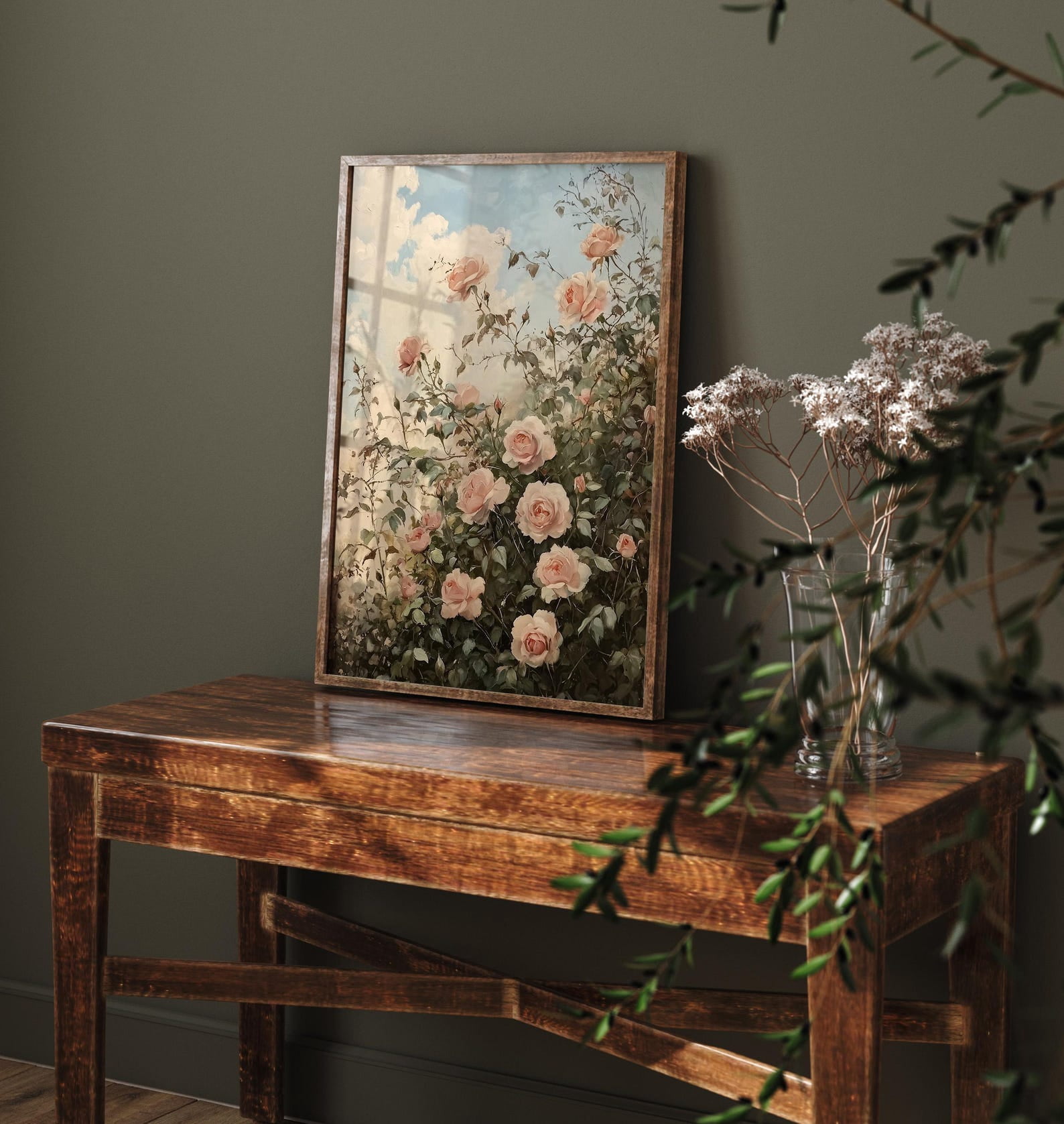 Vintage Rose Garden Oil Painting Print | Romantic Floral Wall Art ...