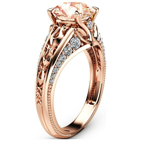 Vintage Rose Gold Engagement Ring With Side Natural Diamonds