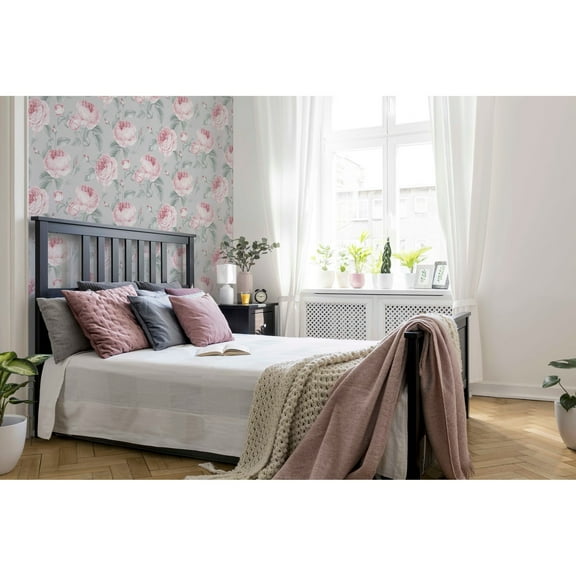 Vintage Rose Grey and Pink Vinyl Wallpaper - 20.8 in. W x 33ft L - Double Roll